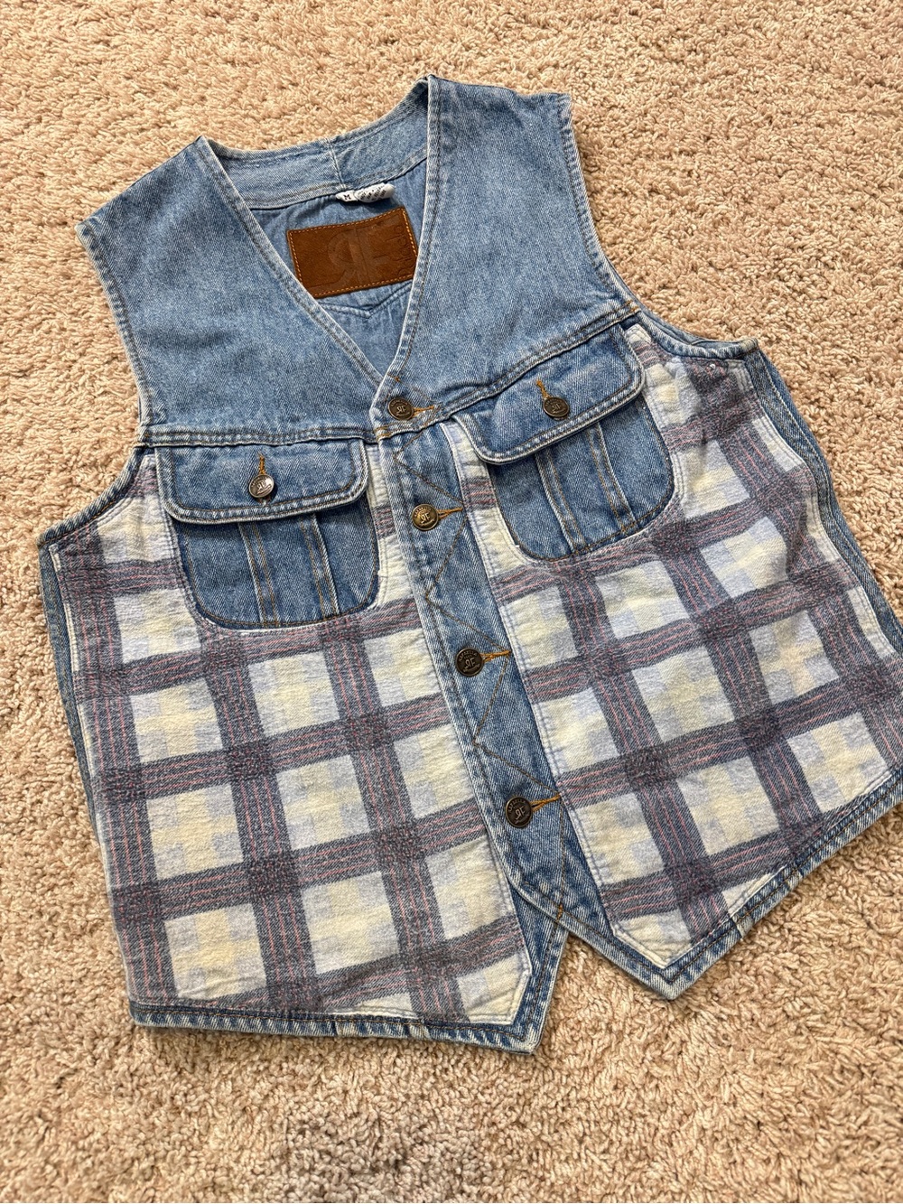 Vintage Checkered Flannel Denim Vest 1980's Rafaella Women's Size Medium - Picture 2 of 10